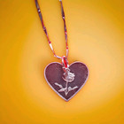 Vtg 925 Sterling Silver Rose Carved Heart  Charm With 16   Silver Chain Unique 