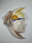 Vtg 1980s Will Herrera Ceramic Wall Mask Cast Of Thousands Crescent Moon Sea Sun