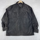 Vintage Suede Leather Shacket Mens Medium Brown Button Up Y2k Shirt Jacket Lined