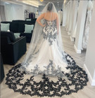 Black And White Gothic Wedding Veil 3 M Long Cathedral Length 1 Layer With Comb