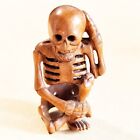 Y8661 -2  Hand Carved Boxwood Netsuke Figurine   Gothic Skeleton Skull