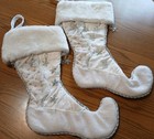 Oversized Pair Of Elegant White Christmas Stockings W  Beaded Stars   Fur Cuffs 