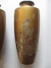 A Pair Of Antique Japanese Meiji Mixed Metal Bronze Vases Signed 8 25  Tall