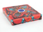 Vtg Wall Art Hand Made Italian Ceramic Hanging Tile Orange Red Blue Boho 