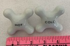 Vintage Porcelain Hot Cold Cross Sink Knobs Faucet Handles With Brass Bases
