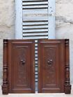 Pair Antique French Hand Carved Solid Wood Doors Panels Gothic Chimera Salvage