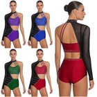 Womens Gymnastics Leotard Bodysuit Color Blocking Asymmetrical Tango Dancewear