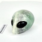2    Fluorite Alien Head Carving W blue Tiger Eye Eyes Pastel Blue Green Banded