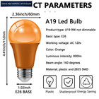 4 Pack 9w 120v E26 Base A19 Led Orange Light Bulb For 4 Pack 