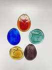 Set Of 5 Pressed Art Glass Medallion Sun Catcher Red  Blue Green Yellow Purple