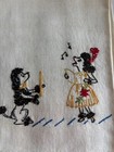 Vintage 2 Linen Black Poodle Embroidered Tea Towels With Real Tatted Edging Nice