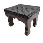 Vintage Woven Leather Strap Stool Rustic Low Seat W  Hammered Nail Detail