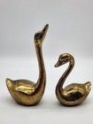 Pair Of Vintage Solid Brass Swans Mid Century Modern Figurines 6  And 4  Taiwan
