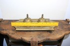 Vintage Brass Double Inkstand Victorian Desk Set Dip Inkwell Holder Cherub