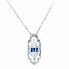 Art Deco Style Lab Created Diamond   Sapphire Wedding 14k White Gold Fn Pendant
