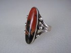 Old Navajo Sterling Silver   Red black Petrified Wood Ring Size 5