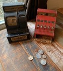 Antique Vintage Uncle Sam   s 3 Coin Store Register Metal Bank Lot Of 2 Black Red