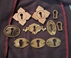 Antique Cabinet Hardware Lot Asst  Esutcheons Brass  Latches Pulls More  