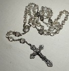 Antique Ornate Sterling Silver Cut Crystal Filigree Rosary Prayer Beads Catholic