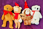 Teddy Bears Miniature Bears Plush Lot Of 4 Christmas Hat Bow Brown White