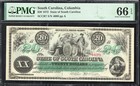 1872  20 State Of South Carolina Obsolete Bank Note Pmg 66 Epq Columbia  Sc 4698