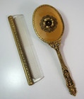 Globe Vanity Set Gold Tone Vintage Comb   Brush Set   Tissue Box W birds Flowers
