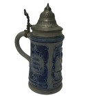Vintage German 0 5l Lidded Beer Stein Relief Scene