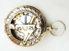 Antique Maritime Rose London Sundial Pocket Compass Nautical Brass Push Button