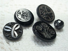 5 Antique Black Glass Buttons Assorted  Aristocrat Faceted Ball Painted