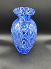 Vintage Studio Art Glass Vase Hand Blown  Blue White Clear Stretch Design 10x5  