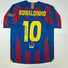 Autographed signed Ronaldinho Fc Barcelona Blue Soccer Jersey Beckett Bas Coa
