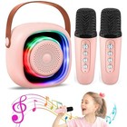 Mini Karaoke Machine Wireless2 Microphones Bluetooth Speaker Voice Changer Mic
