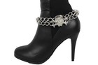 Women Boot Bracelet Silver Metal Chain Shoe Bling Skeleton Skull Charm Halloween