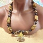 Vintage Shell   Brass Beaded Large Statement Boho Necklace  Rattle Sound - 28 