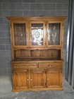 Solid Oak China Cabinet With Beveled Glass And Bronze Hardware  Whit Lights