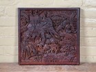  Large Antique Colonial India Carved Wood Plaque Anglo-indian Elephant Tiger