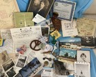 Vintage Junk Drawer Lot Ephemera Tokens Military Postcards Misc  40   s-60   s