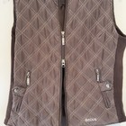 Eous Quilted Riding Vest Womens Medium Brown Zip Snap Pockets Lined Stretch Side