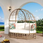59 8  Daybed Outdoor Sunbed Natural Wicker Patio Daybed Sunbed W curtain pillows