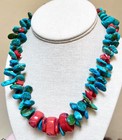 Lovely Vintage Southwestern Designer Sterling Silver Turquoise   Coral Necklace