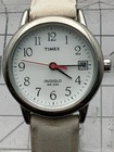 Timex Indiglo Quartz Watch 25mm White Dial Date Silver Tone White Strap