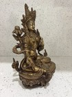 Tibetan Bronze Brass Green Tara Statue Seated Buddhist Goddess