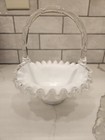 Vintage Fenton Silvercrest Ruffled Edge Basket White Milk Glass 7 Inches