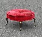 Antique Victorian Footstool Ottoman Red Top Parlor Kneeling Stool Brass Legs