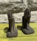 Vintage Pair Of Art Deco Trojan Horse Bookends Spelter