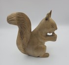 Wood Carved Squirrel Hand Made Textured 4  Tall  Holding Nut  Woodland Animal
