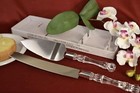 Gold Cake Server And Knife Set Wedding Birthday Party Acrylic Crystal Handle 2pc