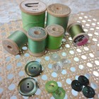 Vintage Sewing Notions Lot Green Thread Spools Buttons Belding Corticelli Decor