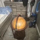 Antique Style Wooden Globe Bar With Map Print  Lift-up Top  Distressed Finish