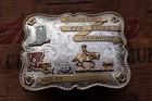 Vintage Nickel Silver Highshool Cowboy Rodeo Champion Western Trophy Belt Buckle